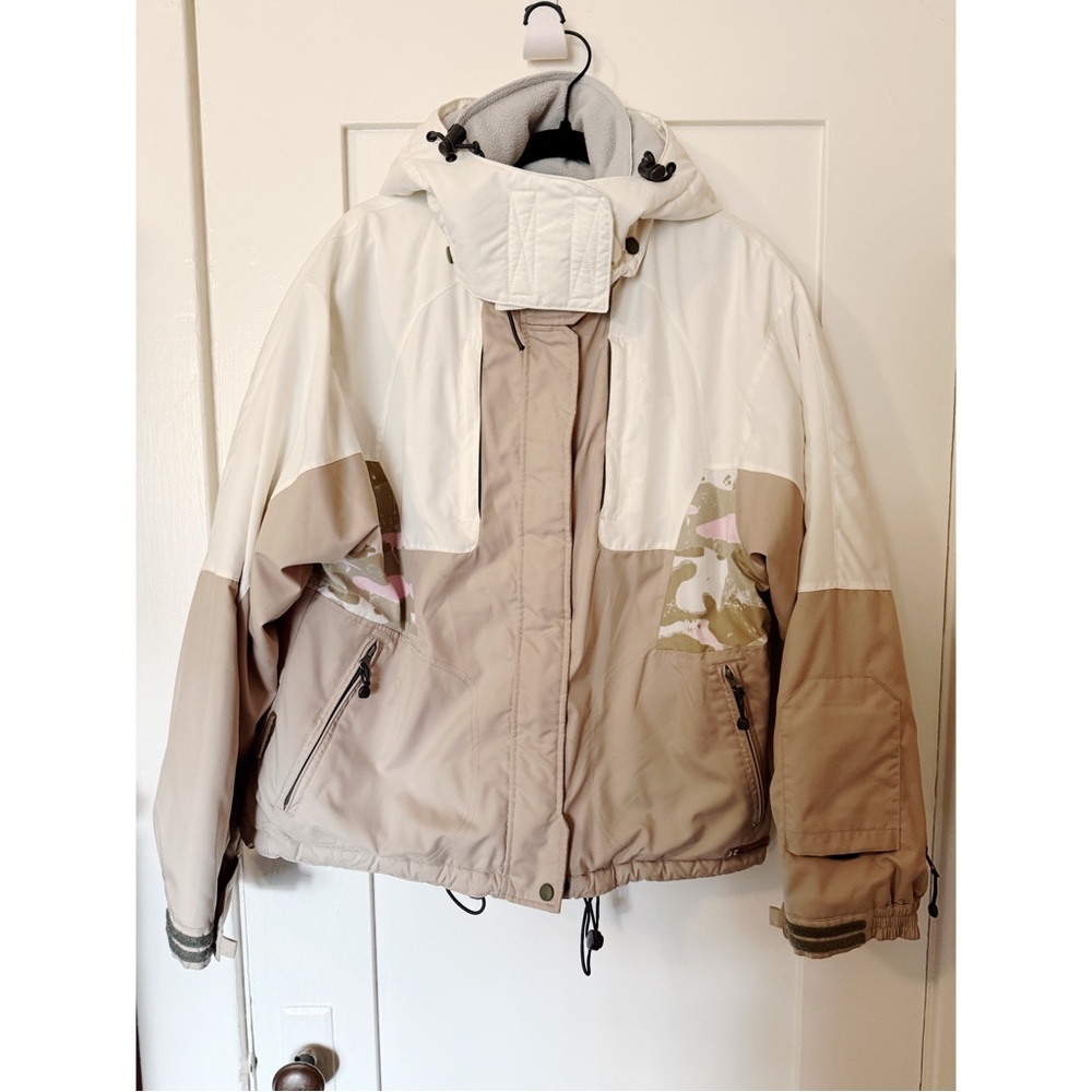 Neutral Two-Tone Hooded Winter Jacket - White & Beige